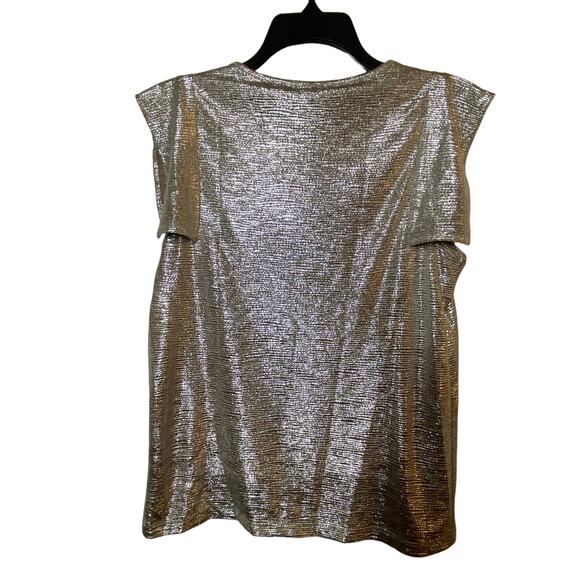 Maette by Stella Dot Zoey Metalic Sheen Short Sleeve Relaxed Fit Top Medium NEW - Picture 3 of 10